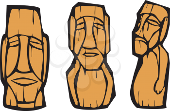 Royalty Free Clipart Image of a Group of Easter Island Moai Heads