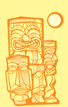 Royalty Free Clipart Image of a Group of Tiki Heads