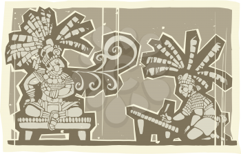 Royalty Free Clipart Image of a Mayan King Being Scribed