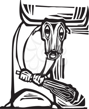 Woodcut style image of the mythological Minotaur