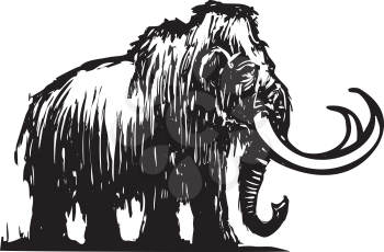 Royalty Free Clipart Image of Woodcut Style of a Woolly Mammoth