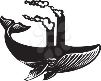 Royalty Free Clipart Image of a Whale With Factory Spouts