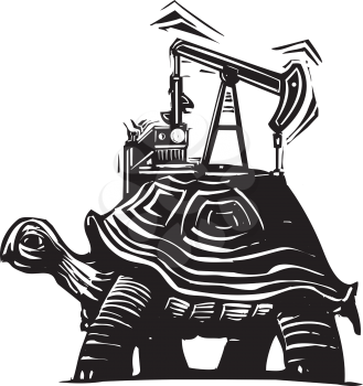 Royalty Free Clipart Image of a Turtle With an Oil Pump