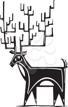 Royalty Free Clipart Image of a Reindeer With Big Antlers