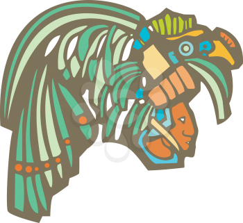 Traditional Mayan Mural image of profile of a Mayan Warrior.