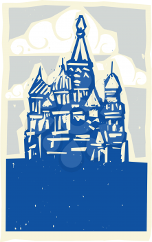 Woodcut style Soviet Design type illustration of the Kremlin in Moscow