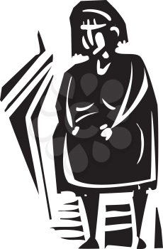 Woodcut style expressionist image of a pregnant woman