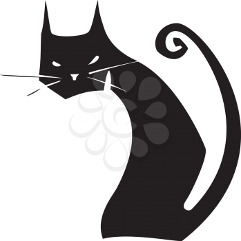 Simple image of a black cat with a curly tail