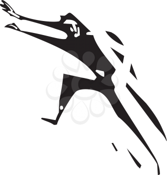 Woodcut styled image of a running man