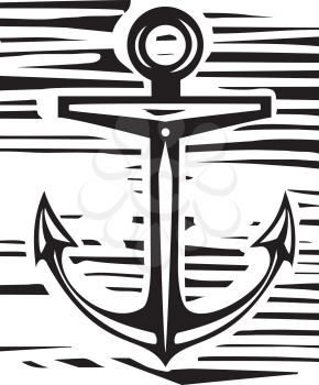 Woodcut style maritime sea anchor in rough background