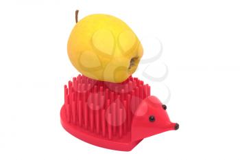 Royalty Free Photo of an Apple on a Plastic Hedgehog