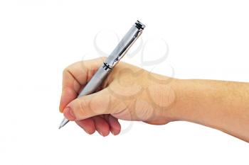 Royalty Free Photo of a Woman Holding a Ballpoint Pen