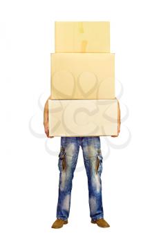Royalty Free Photo of a Man Carrying Cardboard Boxes