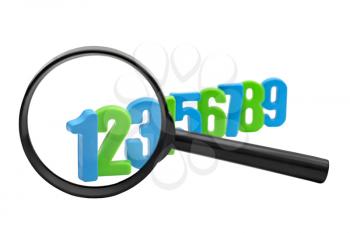 Royalty Free Photo of Colored Numbers and a Magnifying Glass