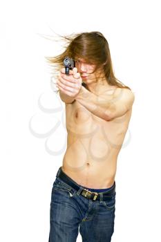Royalty Free Photo of a Young Man Holding a Gun