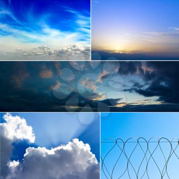 set of five images of the sky with clouds in the background