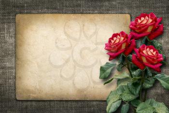 Card for invitation or congratulation with red roses in vintage style