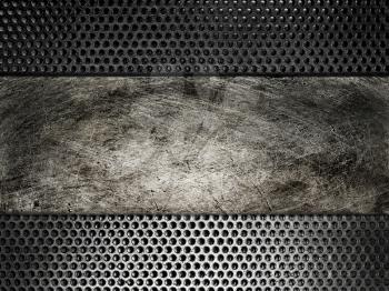 Old scratched metal plate on the background grid