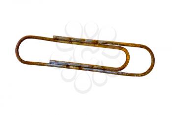 rusty paper clip isolated on white background