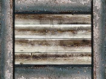 wooden background framed by old painted boards in grunge style