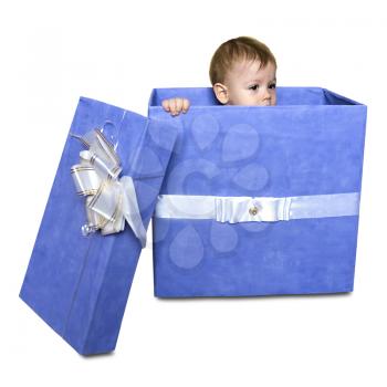 baby inside a gift box isolated on a white background