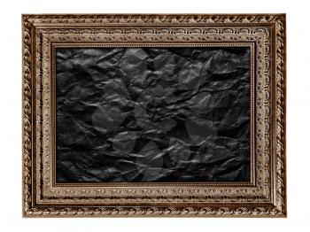 black and white picture frame with crumpled black paper isolated on a white background