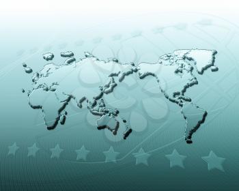 Royalty Free Clipart Image of a World Map and Stars