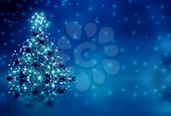Royalty Free Clipart Image of a Wintery Background With a Christmas Tree