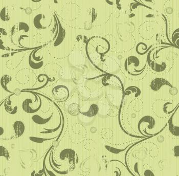 Royalty Free Clipart Image of a Green Wallpaper With Flourishes