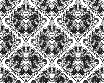 Abstract fantasy white and black floral seamless ornament