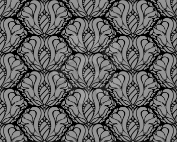 Vector black and gray decorative seamless floral ornament