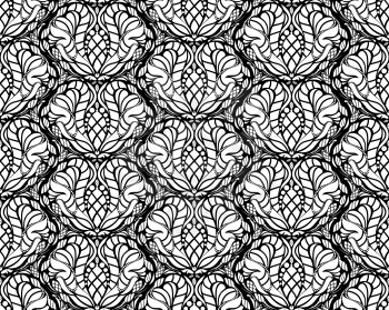 Vector black and white decorative seamless floral ornament