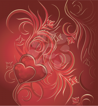 Red valentines background with hearts and ornament