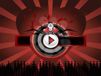 Red music background with buttons and ornament