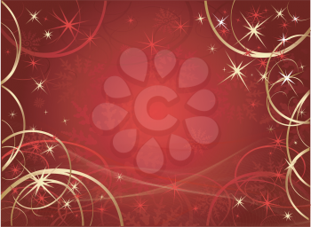 Red Christmas background with winter ornate and snowflakes