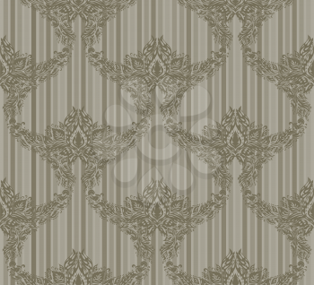 Seamless vector floral ornament on a striped background