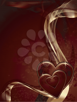 Brown valentines background with hearts and ornament