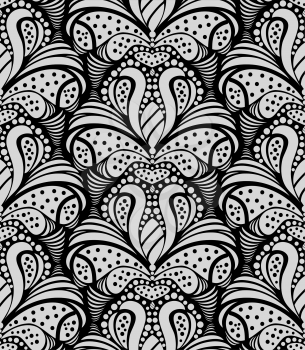Vector black and gray decorative seamless floral ornament
