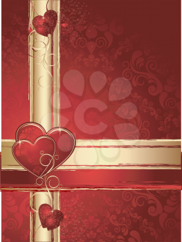 Red valentines background with hearts and ornament