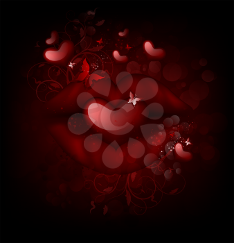 Valentine's Background With Heart On Lips And Butterflies