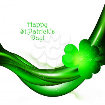 St. Patrick's background With Green Waved Lines And Clover