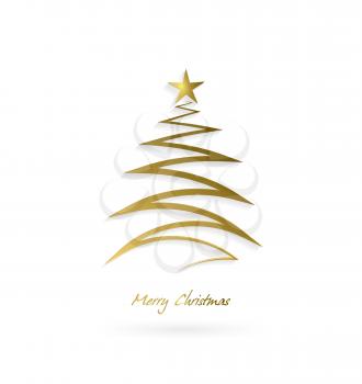 Christmas Design Tree With Star And Shadow On A White Background