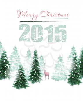 Christmas background with deer and winter trees