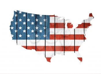 USA Map With Wooden Flag On A White Background