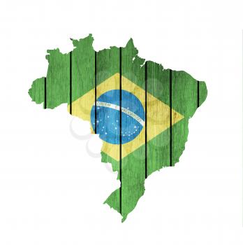 Brazilian Map With Wooden Flag On A White Background