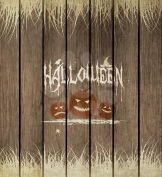 Wooden Halloween Background With Pumpkins