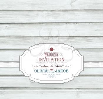 Vintage Wedding Invitation With Wooden Background And Title Inscription