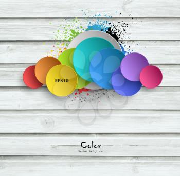 Wooden Background With Color Plates And Splashes