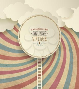 Vintage Background With Clouds And Colorful Striped Radiate Pattern
