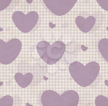 Grunge Squared Background And Purple Pattern With Hearts